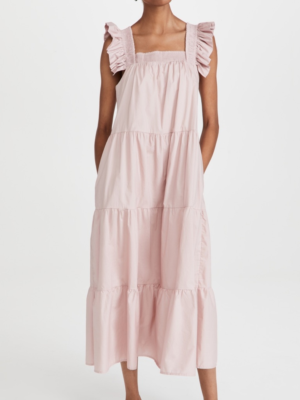 English Factory Dust Pink Ruffle Strap Tiered Maxi Dress size small